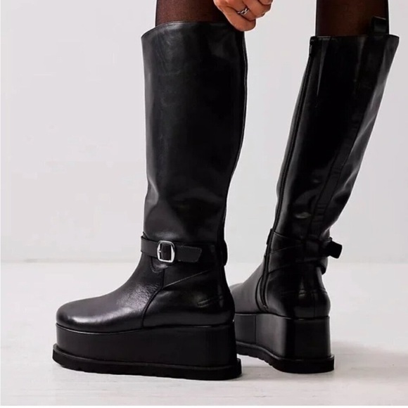 Free People Not for Riding Platform Tall Boots Black Leather Size 6.5 NEW - Picture 8 of 11